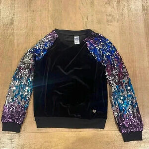 Bebe velvet shirt with sequins sleeves. Size Large (14).